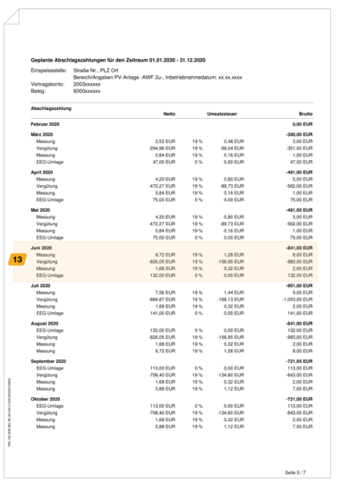 Seite 5 einer Beispielabrechnung einer PV-Anlage über 10 kW