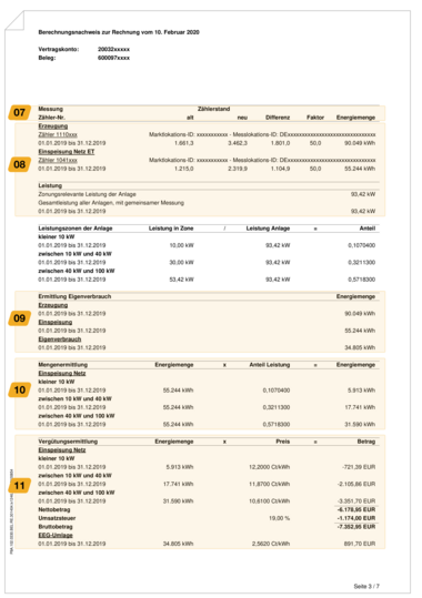 Seite 3 einer Beispielabrechnung einer PV-Anlage über 10 kW