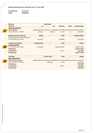 Seite 3 einer Beispielabrechnung einer PV-Anlage unter 10 kW