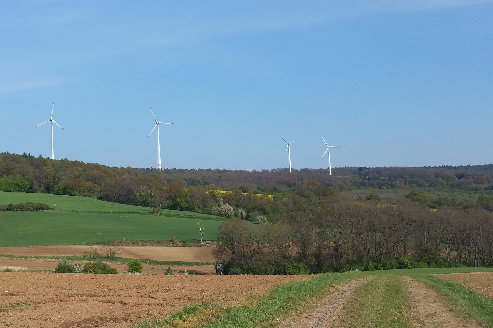 Blick auf den Windpark Binselberg bei Groß-Umstadt